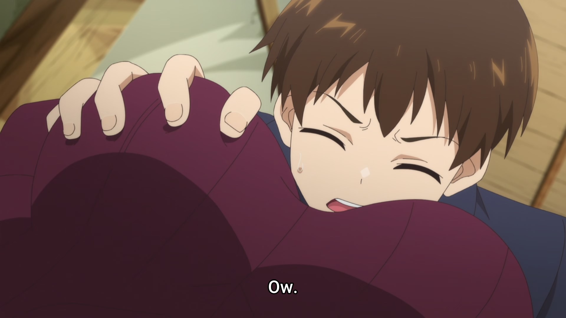 Kotesashi-kun groping a girl's breasts as he has landed face first in her chest